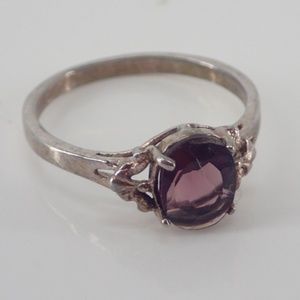 Sterling Silver Ring Cubic Zirconia CZ Amethyst Color ~ Purple  sz 6.5 Stone  Ma